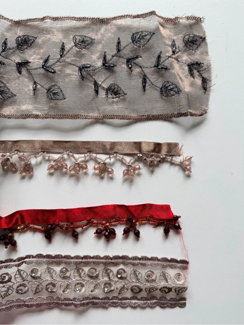 Embellished Ribbon Trim Pack - Blush, Red & Taupe